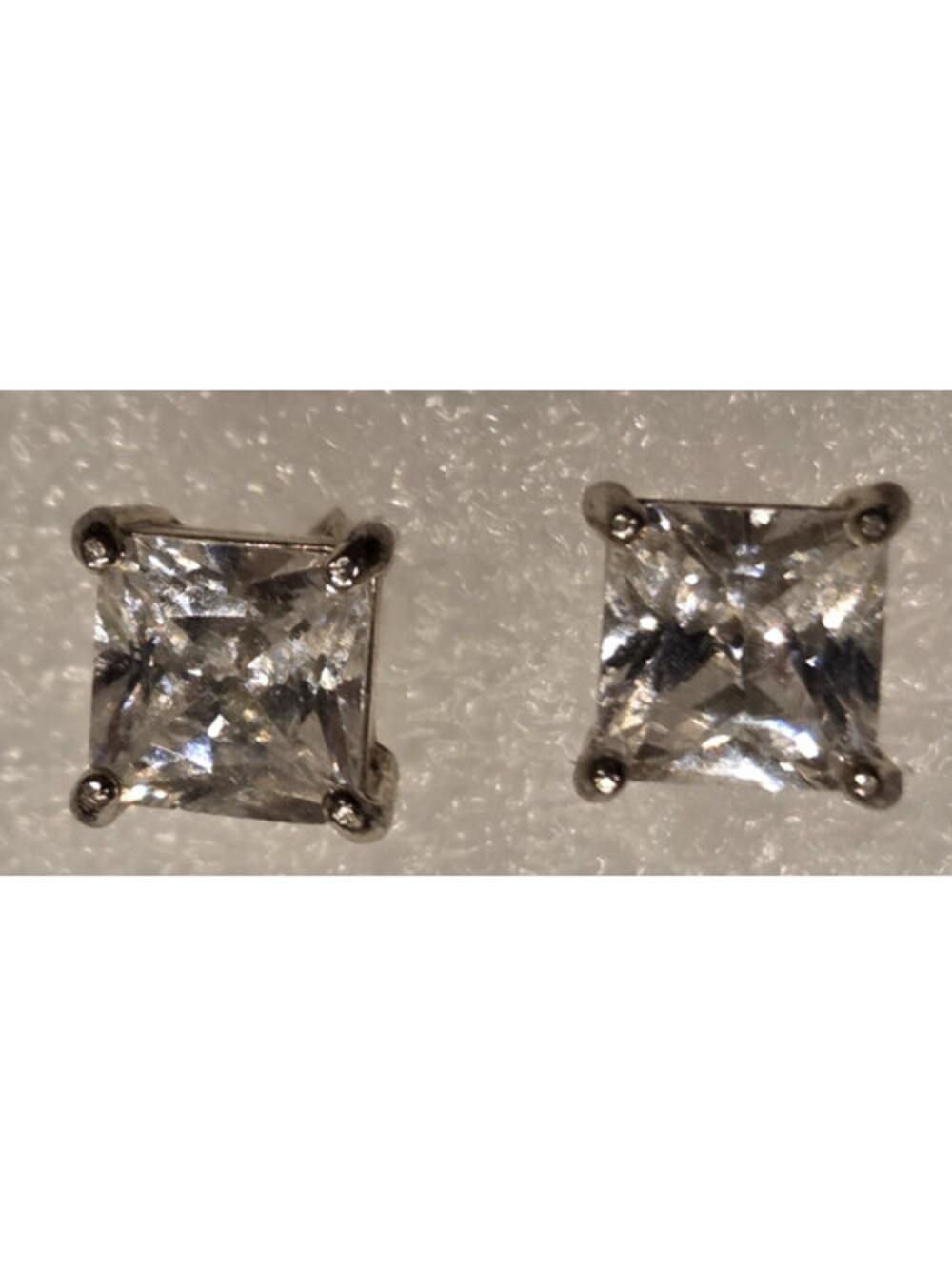Vintage Sterling Silver Ear Studs w/ 1 ct Cubic Zirconia Stone Real Silver Pair
